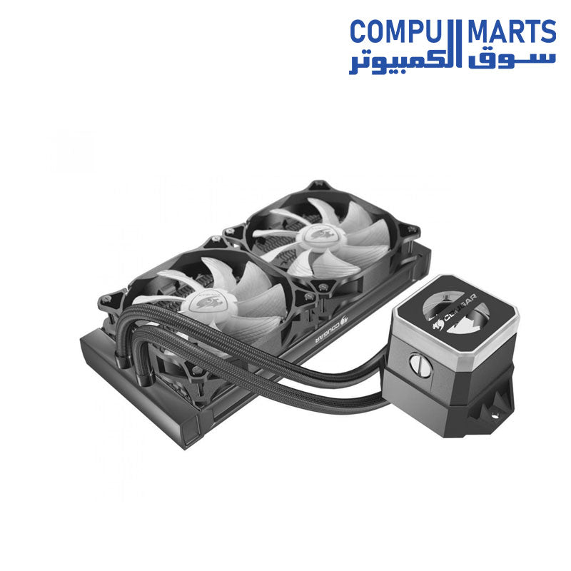 Helor-240-Liquid-Cooler-COUGAR-240-mm-with-2-Vortex-Omega-120-mm-Fans-Addressable-RGB-Core-Box-v2-and-Remote-Controller.