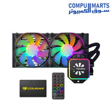 Helor-240-Liquid-Cooler-COUGAR-240-mm-with-2-Vortex-Omega-120-mm-Fans-Addressable-RGB-Core-Box-v2-and-Remote-Controller.