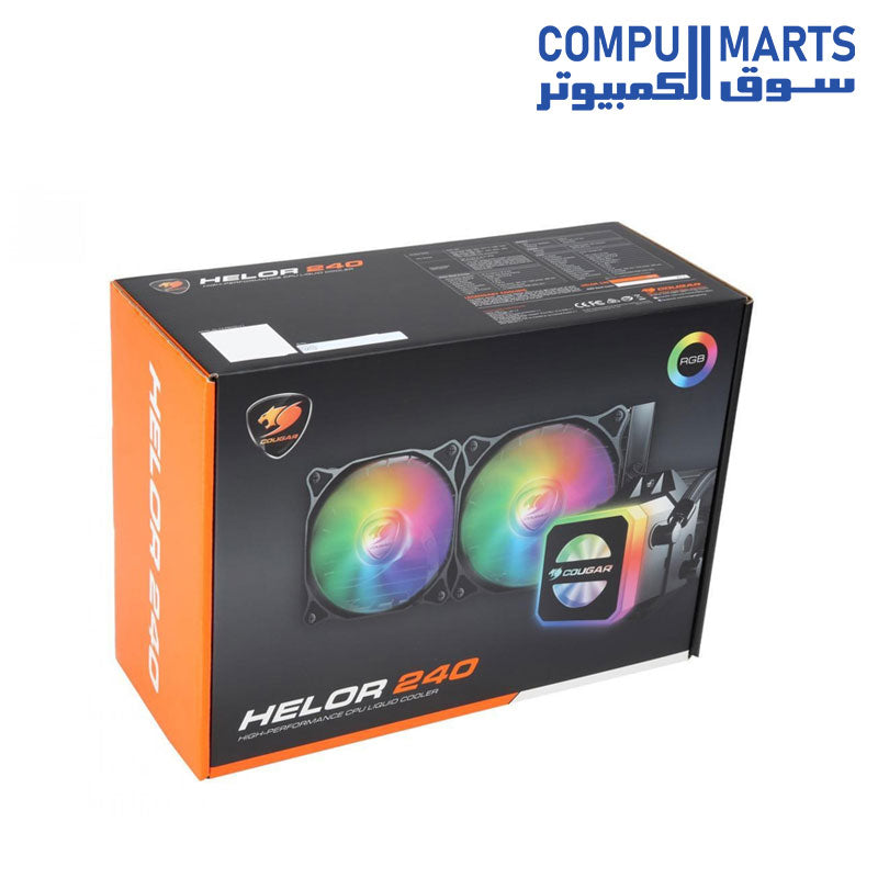 Helor-240-Liquid-Cooler-COUGAR-240-mm-with-2-Vortex-Omega-120-mm-Fans-Addressable-RGB-Core-Box-v2-and-Remote-Controller.