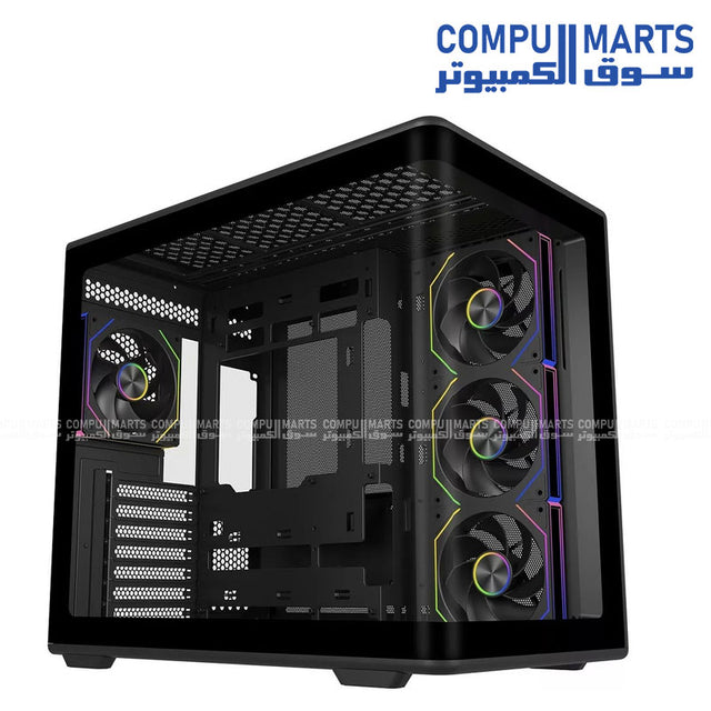 Cooler Master Elite 600 ARGB ATX mid tower cabinet with tempered glass side panel and RGB lighting for gaming PC setup