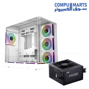 Cooler Master Elite 600 ARGB gaming case with four RGB fans bundled with XPG 700W 80 Plus Bronze power supply for PC build