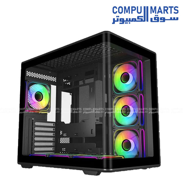 Cooler Master Elite 600 ARGB ATX mid tower cabinet with tempered glass side panel and RGB lighting for gaming PC setup