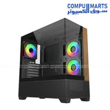 Cooler Master Elite 690 Wood ATX mid tower case with tempered glass side panel, wood front design, ARGB lighting and USB Type C port