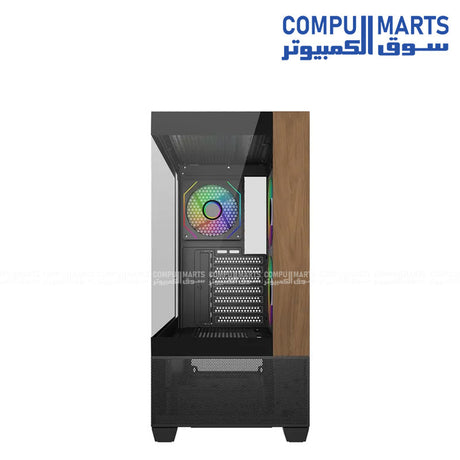 Cooler Master Elite 690 Wood ATX mid tower case with tempered glass side panel, wood front design, ARGB lighting and USB Type C port