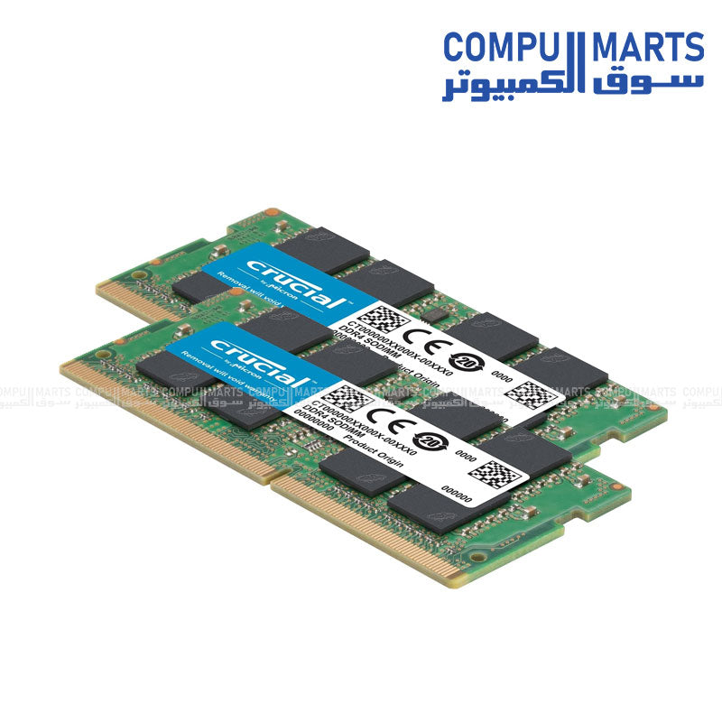 Crucial 32GB DDR4 3200MHz SODIMM laptop RAM kit 2x16GB CL22 memory upgrade module