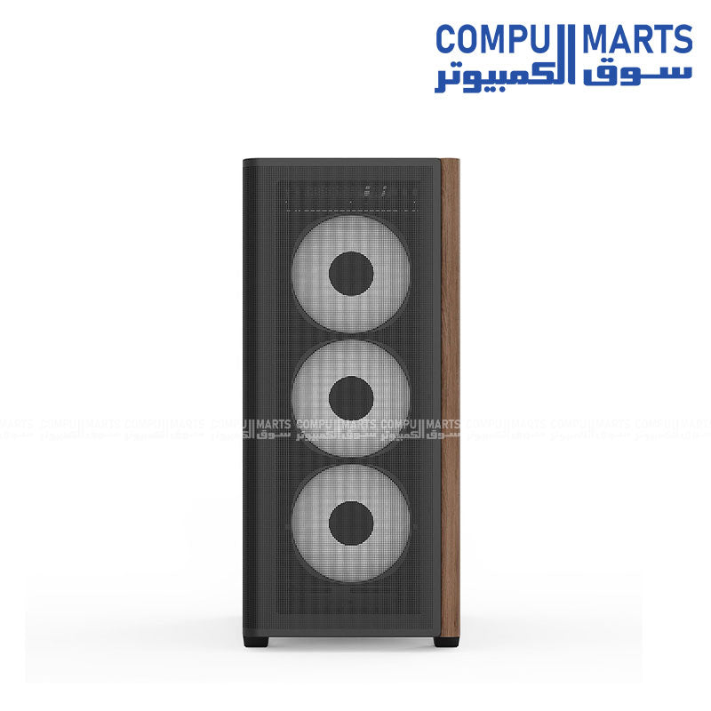 AeroCool D501A – Mid Tower Gaming Case – AeroCool – Wood-accented mesh front, ARGB lighting, 360mm radiator support