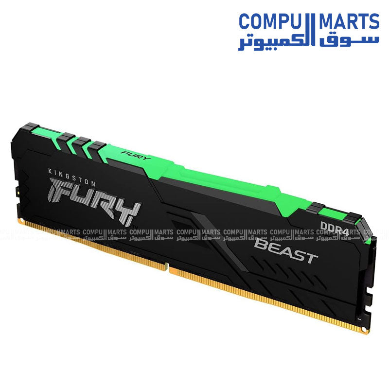 Kingston FURY Beast RGB 32GB DDR4 3600MHz CL18 desktop gaming RAM with RGB lighting – high-performance memory module available in Egypt.
