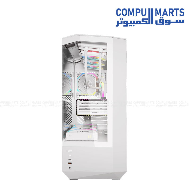 darkFlash DY460 ATX gaming case with dual-chamber layout, support for back-connect motherboards and panoramic tempered glass panels