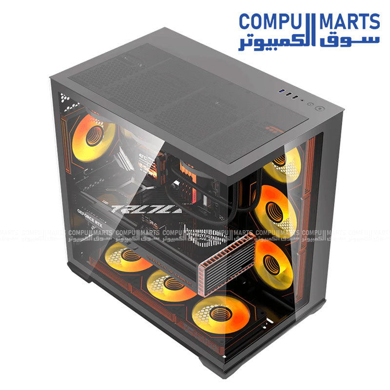 Black DarkFlash C280 Mid Tower case with tempered glass panels and included 850W PSU at Compumarts Egypt