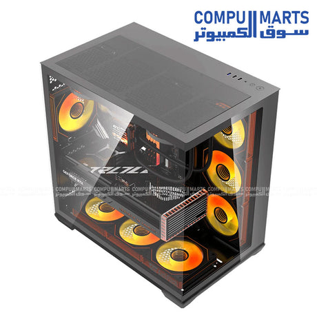 Black DarkFlash C280 Mid Tower case with tempered glass panels and included 850W PSU at Compumarts Egypt