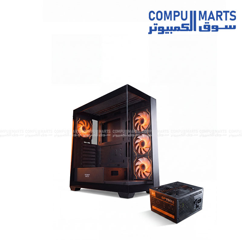 DarkFlash DK DS900 PC case bundle supporting ATX, M-ATX, and ITX motherboards with 4x DM20 fans.