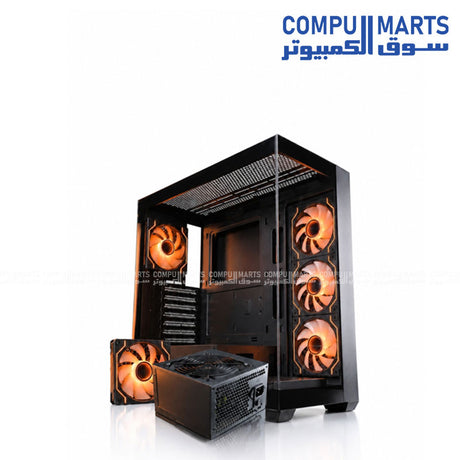 DarkFlash DK DS900 bundle featuring GP750W 80 Plus Bronze PSU, OC2 Hub, and multi-fan support.