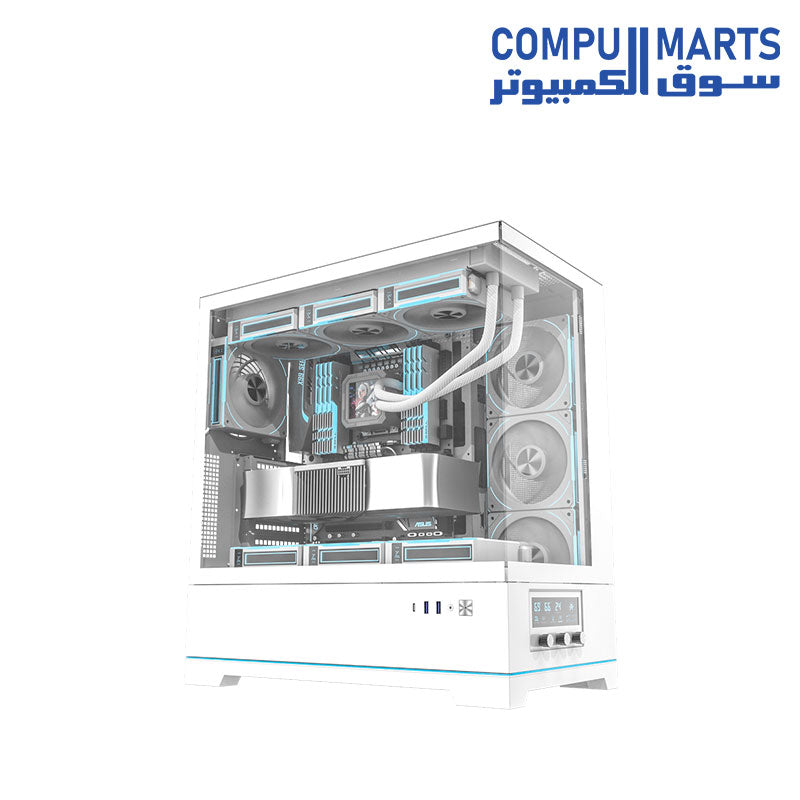 Darkflash DY451 Pro ATX PC Case with Visual Partition Cooling System and Real-Time Temperature Display - White