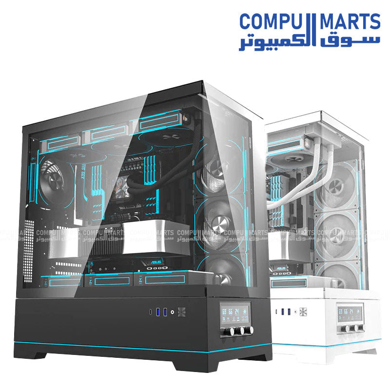 Darkflash DY451 Pro ATX PC Case with tempered glass side panel, spacious interior for high-performance gaming builds, optimized airflow design, and modern RGB-ready aesthetics