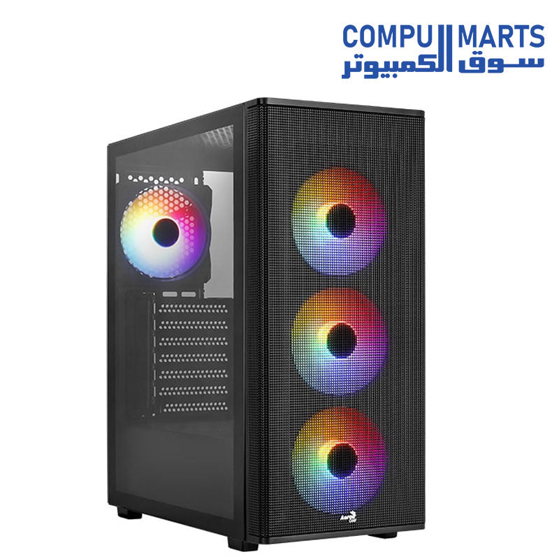 AeroCool Designer Mid-Tower Case – ARGB Mesh Front – Tempered Glass Side Panel – Gaming PC Case