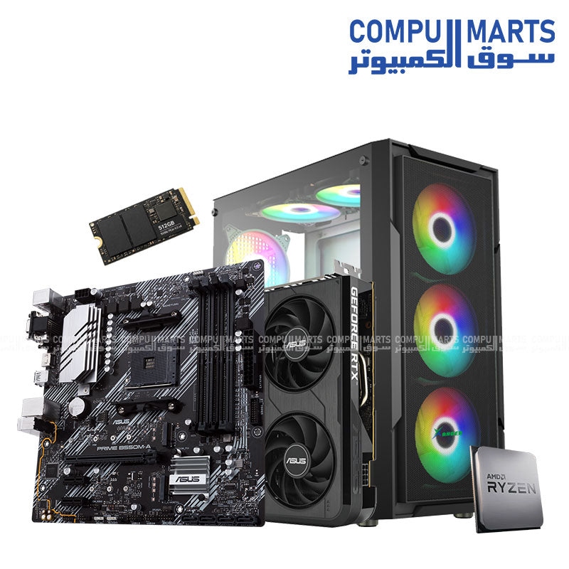 EPIC RYZEN BUNDLE – AMD Ryzen 5 5600 + ASUS Dual RTX 5050 8GB + ASUS PRIME B550M-A + 256GB NVMe SSD + XANDER HULK MESH 700W