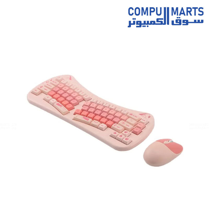 FOREV FV-DW66 Wireless Keyboard and Mouse Combo – Ergonomic (Purple & Pink & Beige ) | 2.4G Wireless | USB Receiver | Plug & Play