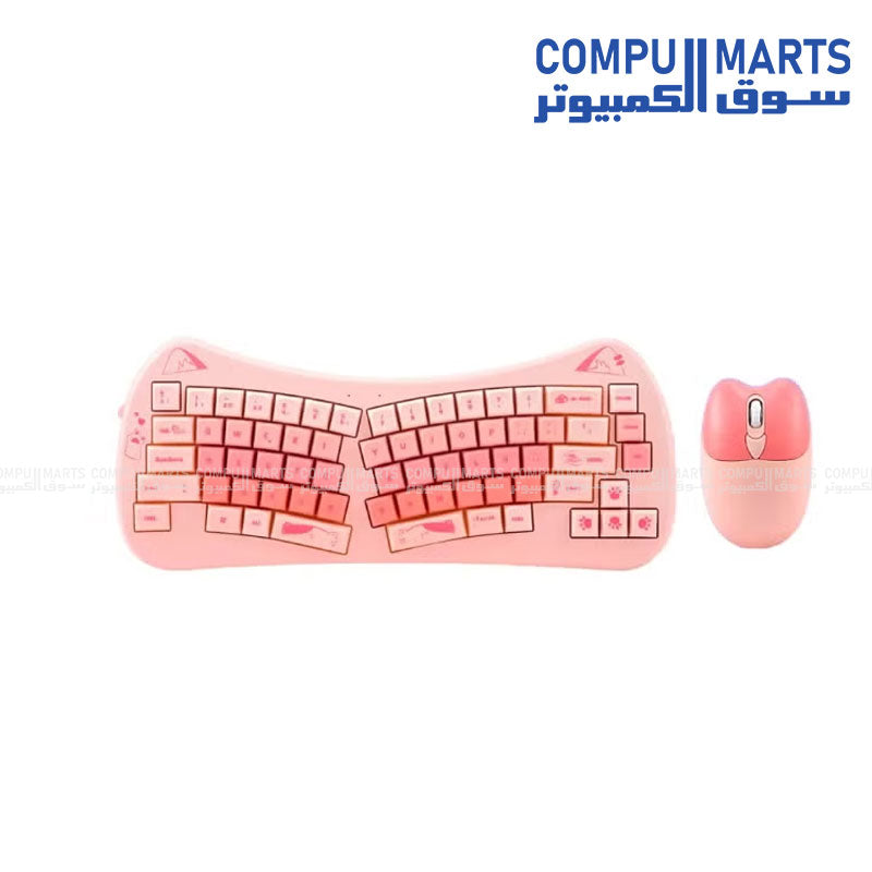 FOREV FV-DW66 Wireless Keyboard and Mouse Combo – Ergonomic (Purple & Pink & Beige ) | 2.4G Wireless | USB Receiver | Plug & Play