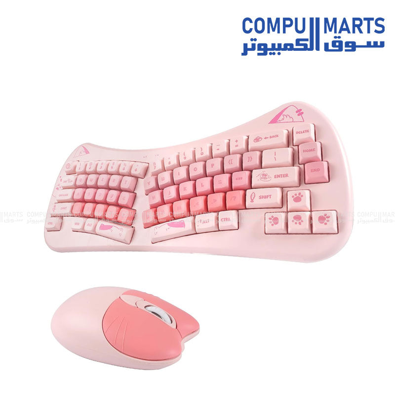 FOREV FV-DW66 Wireless Keyboard and Mouse Combo – Ergonomic (Purple & Pink & Beige ) | 2.4G Wireless | USB Receiver | Plug & Play - Pink