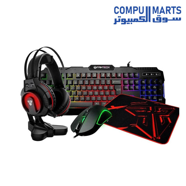 FANTECH P51 5in1 Gaming Combo with SHIKARI K515 keyboard, VX7 CRYPTO mouse, HQ53 FLASH headset, AC304 stand and MP356 mouse pad