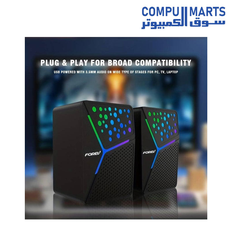 Forev FV-206 RGB Computer Gaming Speakers - 3W*2 RGB Lights Wired Ster ...
