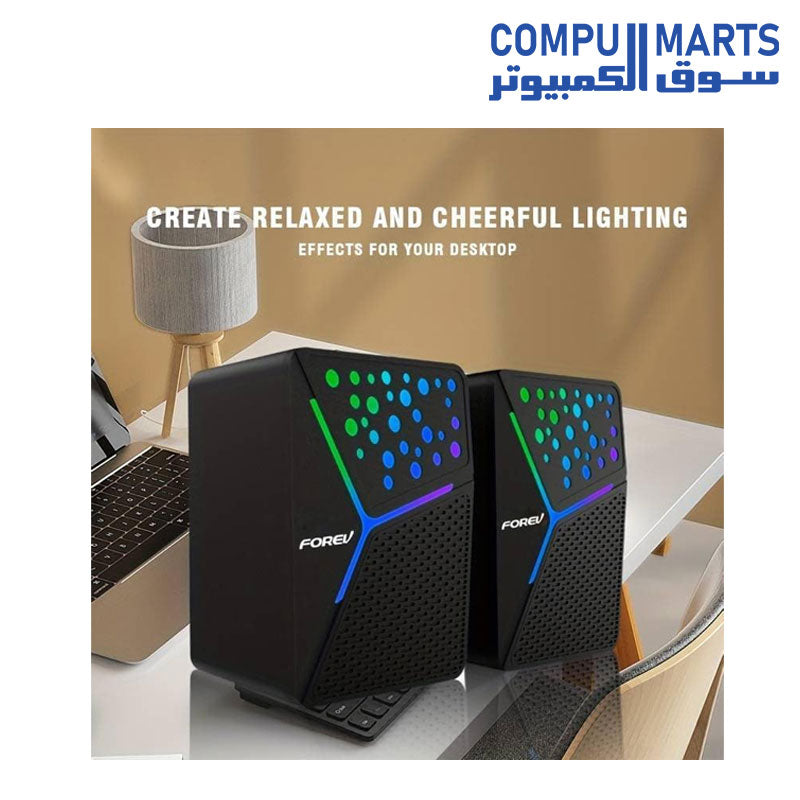 Forev FV-206 RGB Computer Gaming Speakers - 3W*2 RGB Lights Wired Ster ...