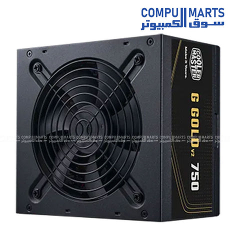 Cooler Master G Gold Series 750W power supply MPE-7502-ACAAG ATX 3.1 80 Plus Gold non modular PSU 120mm HDB fan black front view