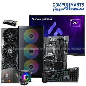 Gaming PC bundle with AMD Ryzen 7 8700F, MSI RTX 4070 Super 12GB, MSI B650M-P, 32GB DDR5 RGB, 1TB Lexar NM790 SSD, Xigmatek Osiris case with 850W PSU, Cooler Master Hyper 212 Halo, ViewSonic VX2479A-HD 24” monitor, and MSI Forge GK310 mouse – Egypt