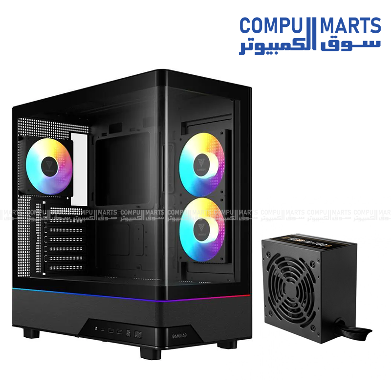 GAMDIAS ATLAS M5 Black Gaming PC Case with Tempered Glass and ARGB Fans