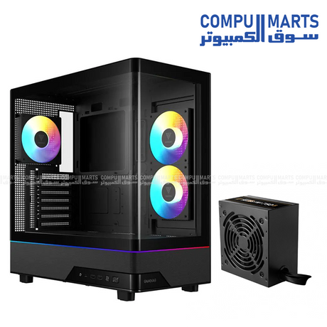 GAMDIAS ATLAS M5 Black Gaming PC Case with Tempered Glass and ARGB Fans