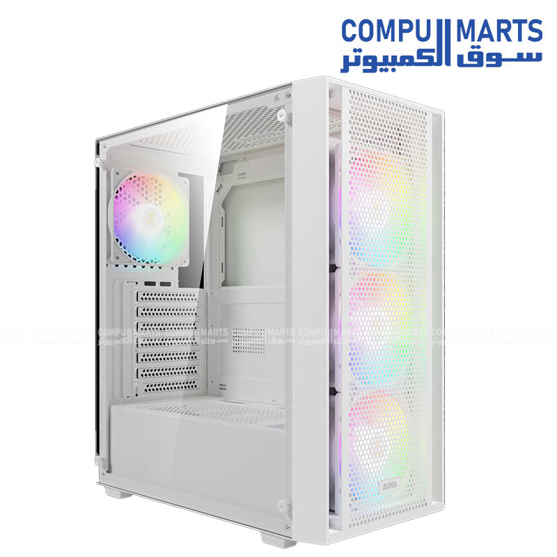 GAMDIAS AURA GC2 WHITE Elite+ AURA750 white gaming case front view