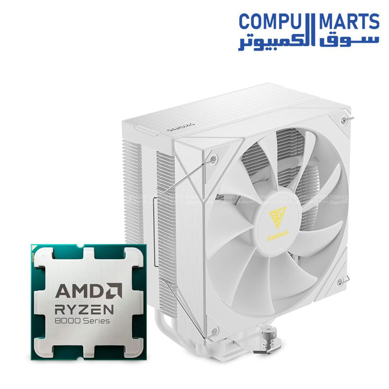 GAMDIAS BOREAS E2-410 White Air Cooler + AMD Ryzen 7 8700G TRAY Processor Bundle – AM5 Platform – Integrated Graphics – High-Performance Cooling & Processing Combo – Egypt

