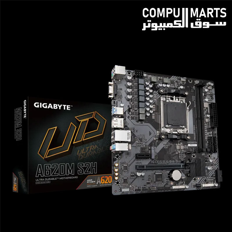 GIGABYTE A620M S2H motherboard supporting AMD Ryzen 7000, 8000, and 9000 Series processors
