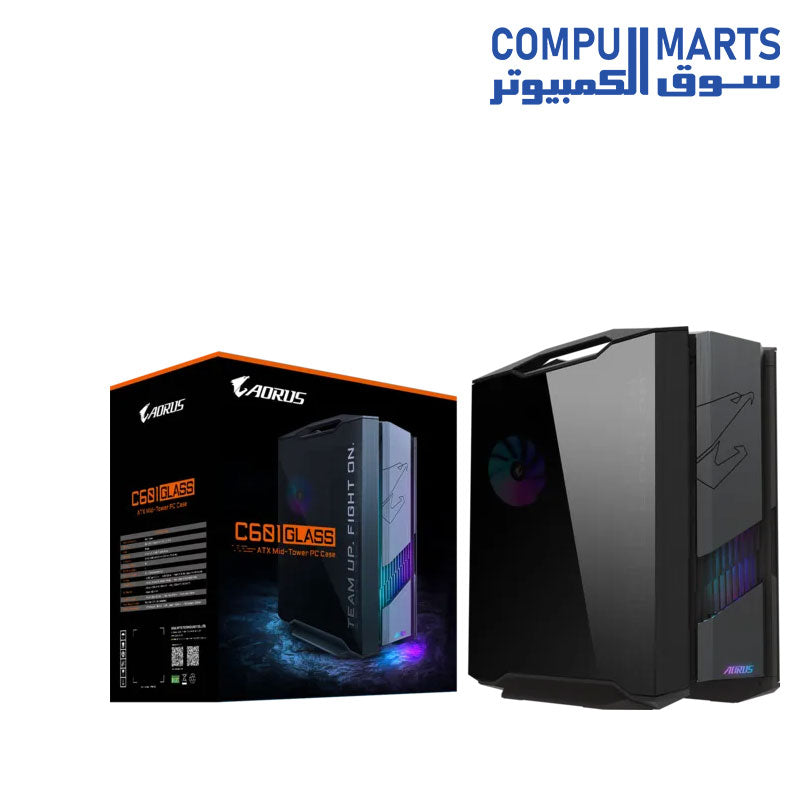 GIGABYTE AORUS C601 Glass Mid Tower Case – 4×140mm ARGB PWM Fans, USB 3.1 Gen2 Type-C – Black