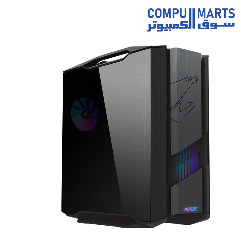 Black mid tower case chassis with tempered glass side panel