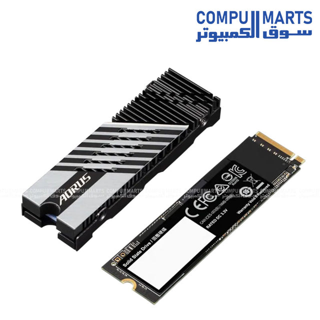 GIGABYTE AORUS Gen4 7300 SSD 1TB with PCI-Express 4.0 x4 NVMe 1.4 interface, M.2 2280 form factor, DDR4 1GB cache, and up to 7300 MB/s read speed