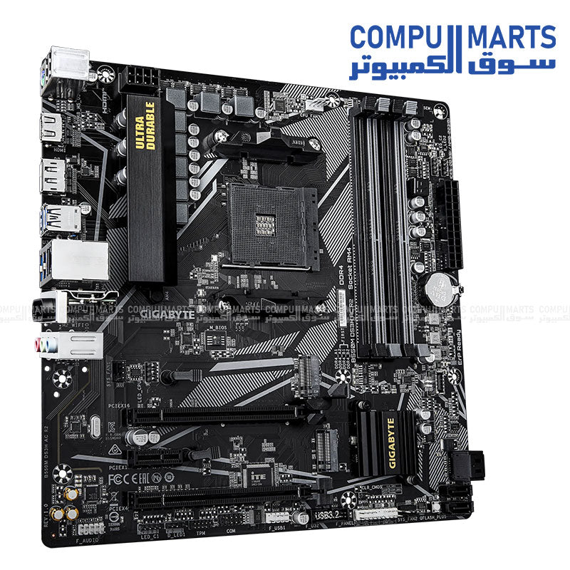 GIGABYTE B550M DS3H AC R2 – Micro‑ATX AM4 Motherboard – DDR4 OC 4733MHz – PCIe 4.0 – Dual M.2 – Wi‑Fi 5 & Bluetooth 4.2 – Gigabit LAN
