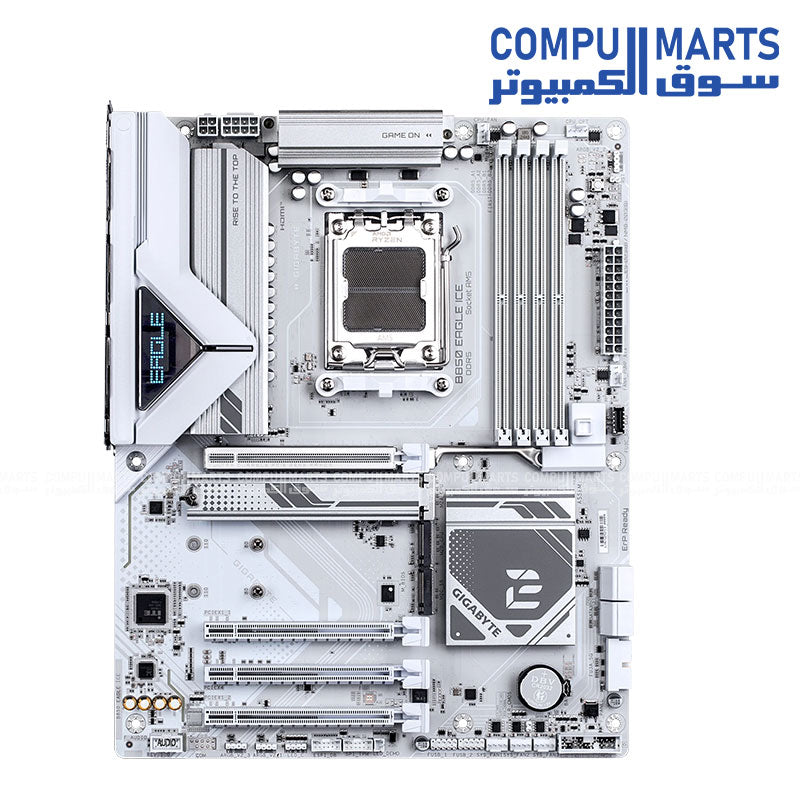 GIGABYTE B850 EAGLE ICE – White AM5 ATX motherboard – DDR5 up to 8200MT/s OC – PCIe 5.0 x16 slot – 3× M.2 SSD ports – 2.5GbE LAN
