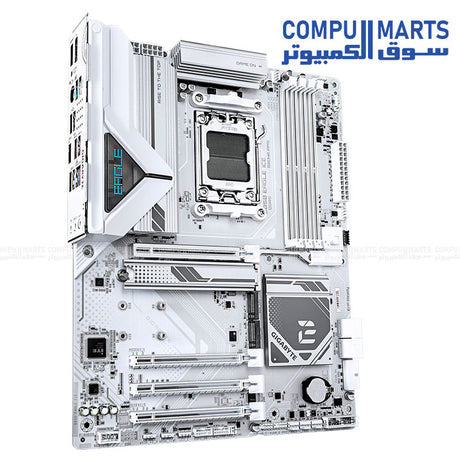 GIGABYTE B850 EAGLE ICE – White AM5 ATX motherboard – DDR5 up to 8200MT/s OC – PCIe 5.0 x16 slot – 3× M.2 SSD ports – 2.5GbE LAN
