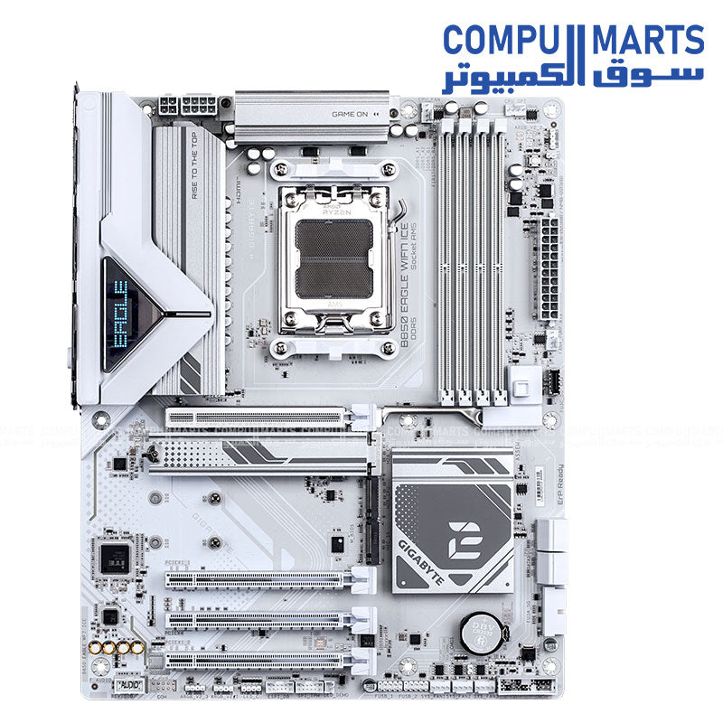 GIGABYTE B850 EAGLE WiFi7 ICE – White AM5 ATX motherboard – DDR5 up to 8200MT/s OC – PCIe 5.0 x16 – Wi‑Fi 7 & 2.5 GbE LAN – 3× M.2 Slots
