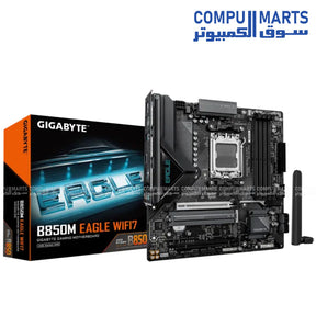 GIGABYTE B850M EAGLE WIFI7 motherboard with AMD AM5 socket, DDR5 support, Wi-Fi 7 connectivity, and PCIe 5.0 expansion support