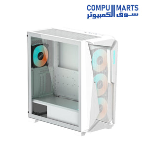 GIGABYTE C301 Glass mid-tower gaming PC case with tempered glass side panel, USB Type-C front I/O, and 4 pre-installed ARGB fans for optimized airflow and stylish builds.