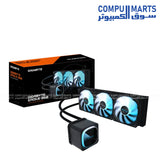 GIGABYTE EAGLE 360 CPU Liquid Cooler with 397 x 120 x 27 mm aluminum radiator, 3 x 120mm ARGB fans, 3200 RPM pump, and black finish for users searching GIGABYTE EAGLE 360 CPU Liquid Cooler in Egypt
