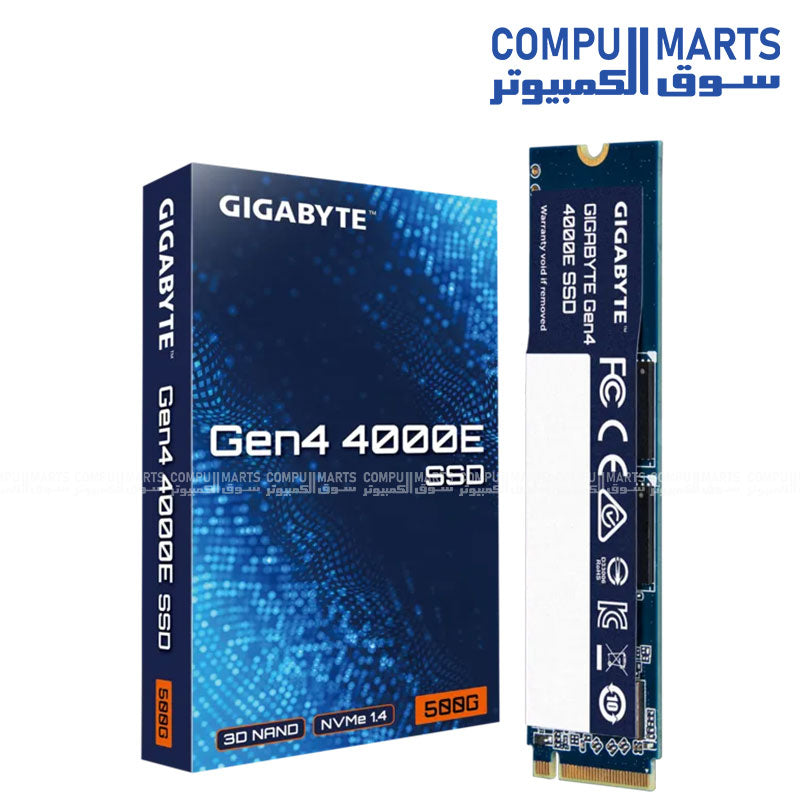 GIGABYTE Gen4 4000E SSD 500GB PCI Express 4.0 x4 NVMe 1.4 M.2 2280 Internal SSD Up to 3600 MB/s Read Up to 3000 MB/s Write