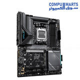 AMD X870E motherboard with four DDR5 DIMM slots, PCIe 5.0 x16, four M.2 connectors, and 5GbE LAN