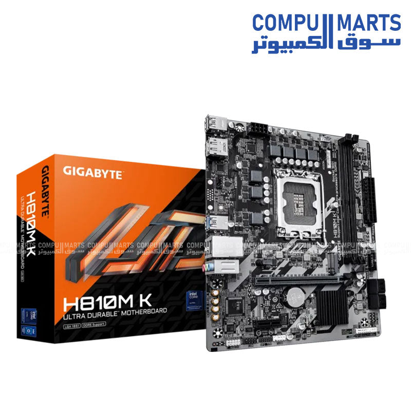 GIGABYTE H810M-K Micro ATX motherboard with LGA1851, DDR5 memory support and PCIe 4.0 available in Egypt.