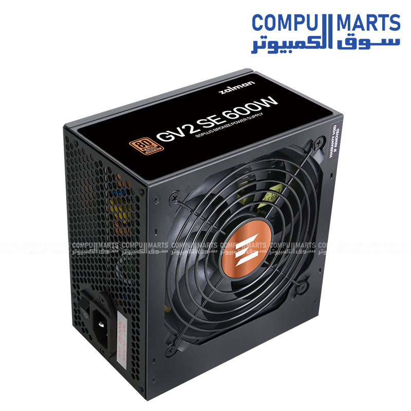 ZM600-GV2SE 600W PSU with ATX 12V Ver2.52 standard 200-240V input and multiple protection features suitable for PC users in Egypt