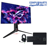 مجموعة الألعاب الجاهزة | شاشة Asus ROG Swift OLED PG27AQDP + مجموعة Razer Power Up Gaming V2 باللون الأسود