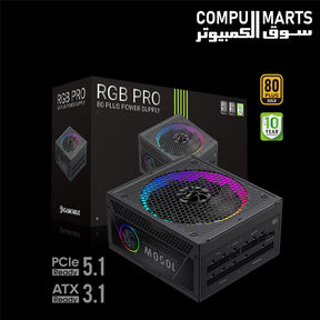 GameMax ATX 3.1 PCIe 5.1 80 Plus Gold fully modular power supply with 140mm ARGB fan