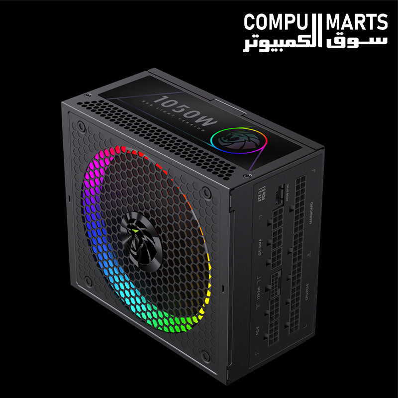 GameMax 80 Plus Gold power supply with temperature-controlled 140mm ARGB fan and hydraulic bearing